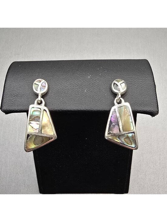 Carol Felley Jewelry Jewelry - Vintage Carol Felley Abalone Silver Earrings Southwestern Dangle CFJ